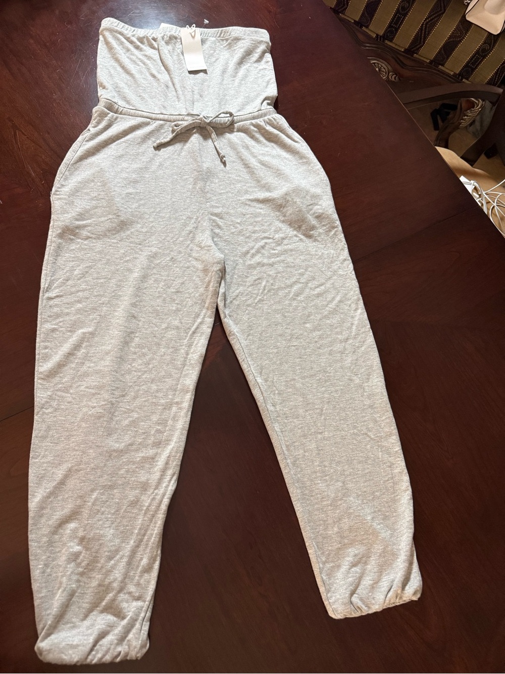 Women's Strapless Drawstring Jumpsuit in Light Gray